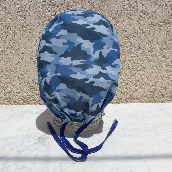 Calot chirurgical, chapeau de bloc en tissu coton motif camouflage ton bleu