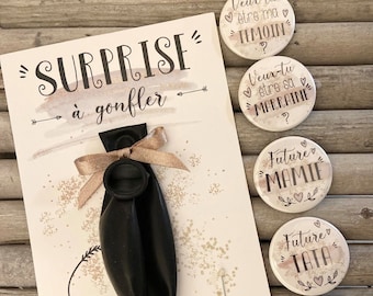 CARTE ballon - Demande Marraine - ANNONCE grossesse - BADGE "surprise" - Mamie - Tata - Grande sœur - cousine