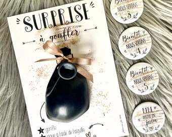 CARTE ballon - ANNONCE grossesse - BADGE magnétique "surprise" famille