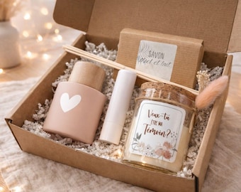 Coffret cadeau personnalisé - Diffuseur, bougie fleurs séchées avec message, savon et un baume à lèvres - cadeau bien-être unique