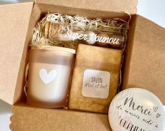 Coffret cadeau ROSE - Merci - fin d'année scolaire - Maîtresse - Marraine - Mamie - Maman - Nounou - ATSEM - Collègue - Témoin