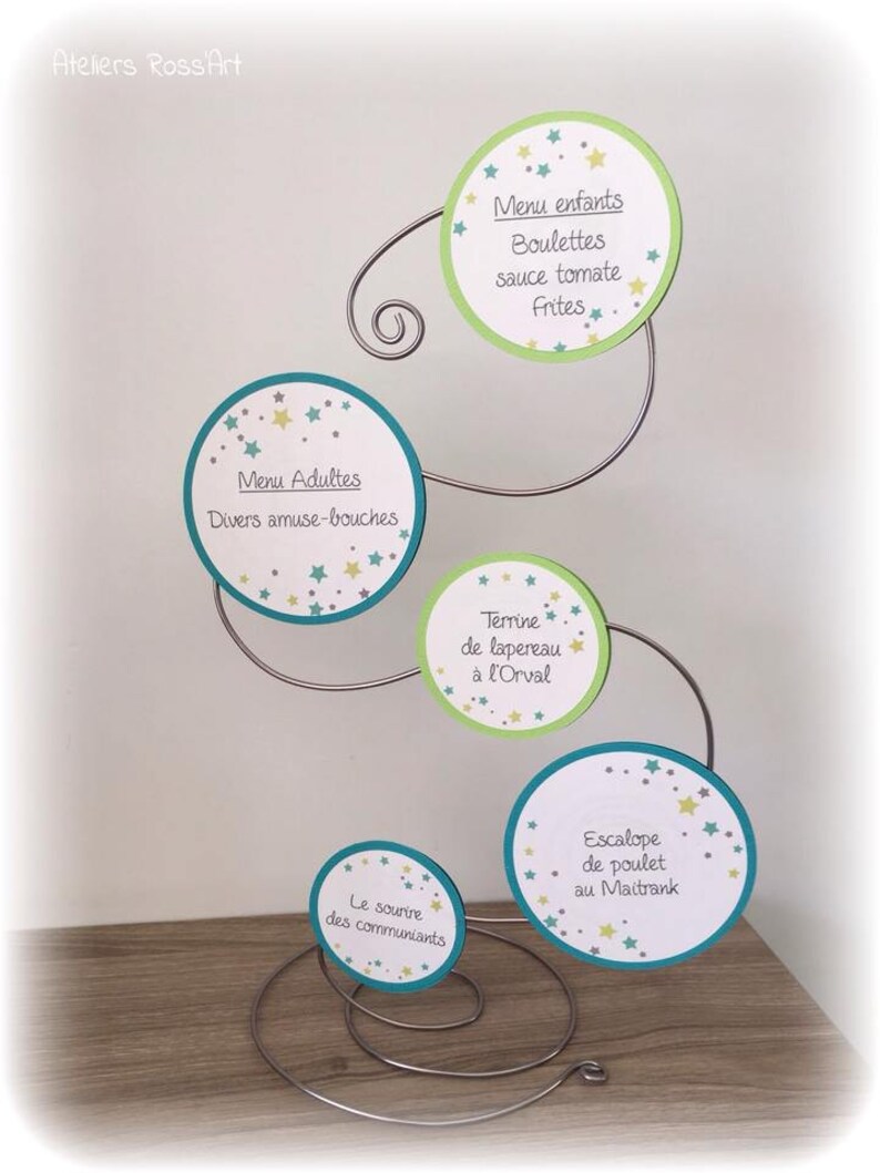 3 Menus communion baptême original fil aluminium bulle vert | Etsy