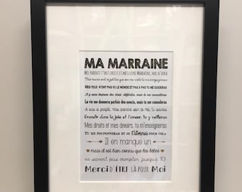 Cadre cadeau Marraine - commandements de la marraine