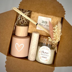 Coffret cadeau DIFFUSEUR + bougie fleurs séchées + baume à lèvres - fin d'année scolaire - Marraine - Maman - Nounou - ATSEM - Collègue,...