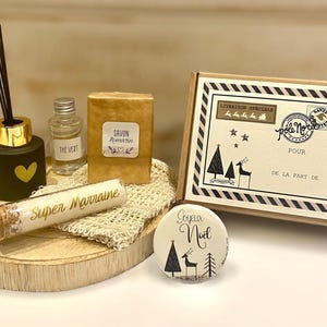 Coffret diffuseur NOIR cadeau fêtes de fin d'année + carte personnalisée - Marraine - Mamie - Tata - Nounou - ATSEM - Collègue - Maîtresse