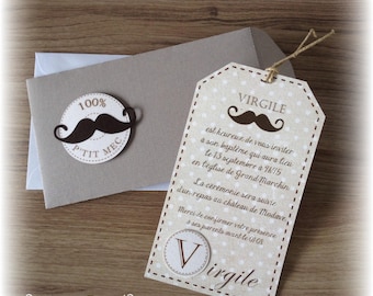 10 Invitation baptême communion - Thème moustache