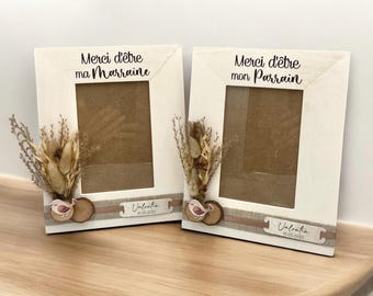 1 Personalized rustic frame - natural dried flowers - godparent gift - birthday - christening keepsake - communion