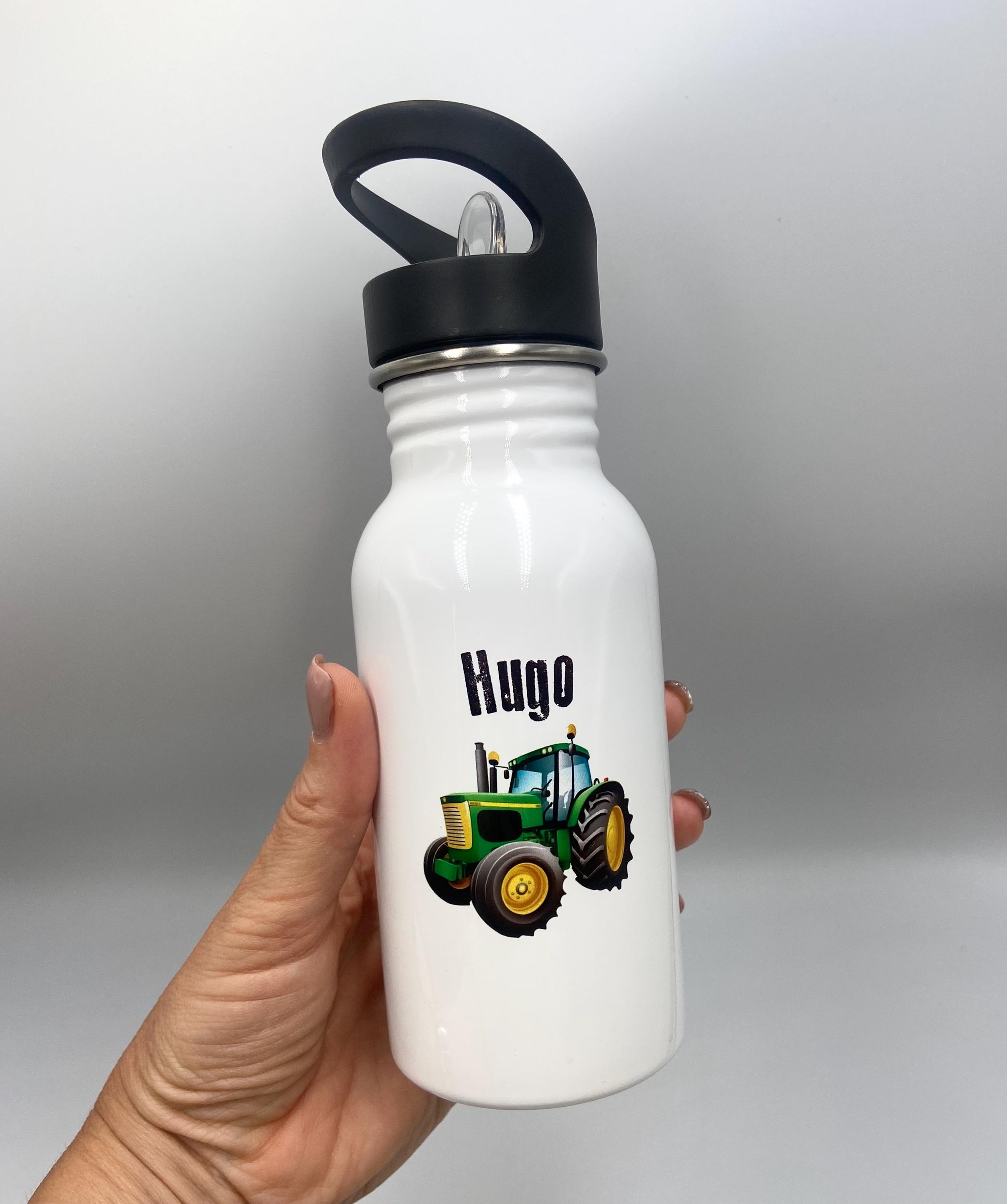 Gourde Enfant Bleue Avec Tracteur - Lanière Et Bouchon Gobelet - Réf 19