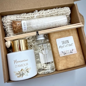 Coffret cadeau Diffuseur de parfum BLANC, savon, sel de bain - MERCI - Noël - Marraine - Mamie - Maman - Nounou - Maîtresse - ATSEM...