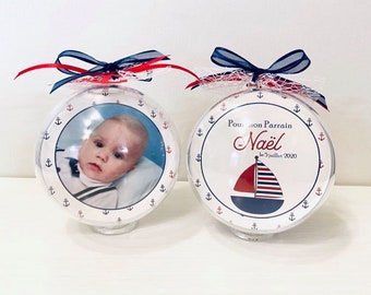 2 photo balls - christening souvenir - nautical marine theme
