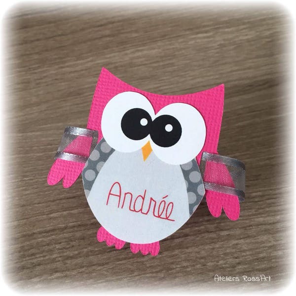 10 marque-place forme hiboux fuchsia - gris