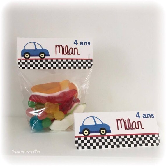 10 Sachets Etiquette Theme Voiture Anniversaire Garcon Etsy 10 Sachets Etiquette Theme Voiture Anniversaire Garcon Etsy