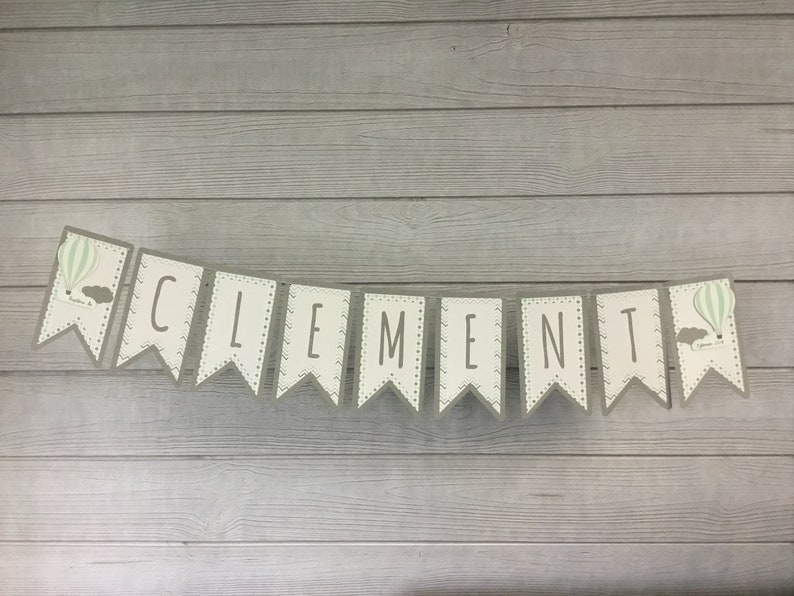 Rectangular pennant for personal garland with number of letters Hot air balloon theme image 2