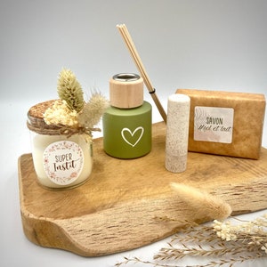 Coffret cadeau DIFFUSEUR + bougie fleurs séchées + baume à lèvres - fin d'année scolaire - Marraine - Maman - Nounou - ATSEM - Collègue,...