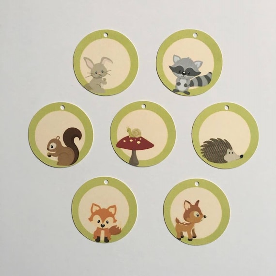 8 stickers 3D Animaux de la forêt + 20 étiquettes kraft Fanion