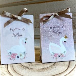 10 Boites à dragées - thème cygne - baptême - anniversaire - boite personnalisée