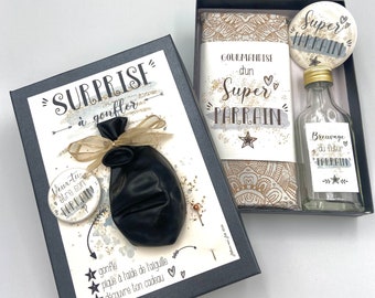 Kit - DEMANDE Parrain Marraine - carte + ballon + BADGE "surprise" annonce grossesse