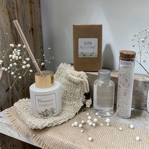 Cadeauset: Witte geurdiffuser, zeep, badzout - BEDANKT - Kerstmis - Peetmoeder - Oma - Moeder - Oppas - Leraar - Onderwijsassistent...