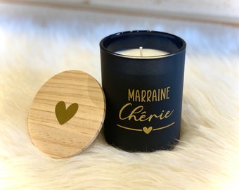 Bougie NOIR et OR personnalisée et parfumée  - Marraine - Mamie - Maman - Tata - Nounou - ATSEM - Collègue - Maîtresse