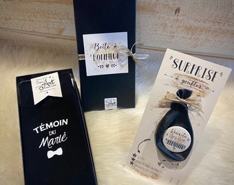 Coffret cadeau Témoin - chaussette homme personnalisables "Témoin du Marié'' - SMALL box + carte ballon demande et annonce