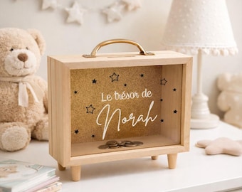 Personalized wooden piggy bank gift for children and newborns - original gift idea for baptisms and children's birthdays - unique and original gift