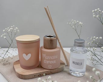 Gift set: Small round diffuser + scented candle for: end of year - Christmas - THANK YOU nanny, teacher, teaching assistant, godmother, grandma