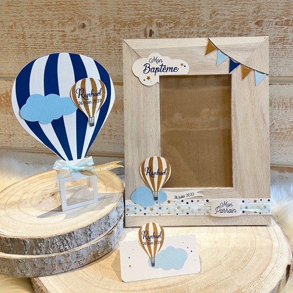 Godfather godmother gift frame - birthday - baptism souvenir - communion - customizable photo frame Hot air balloon and cloud theme