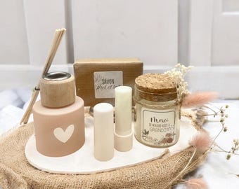 Coffret cadeau DIFFUSEUR + bougie fleurs séchées + baume à lèvres - fin d'année scolaire - Marraine - Maman - Nounou - ATSEM - Collègue,...