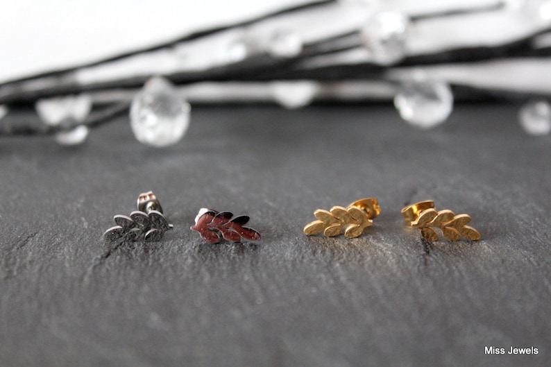 Silver or gold plated stainless steel earrings leaf Stud Earrings leaf earrings minimalistic curls