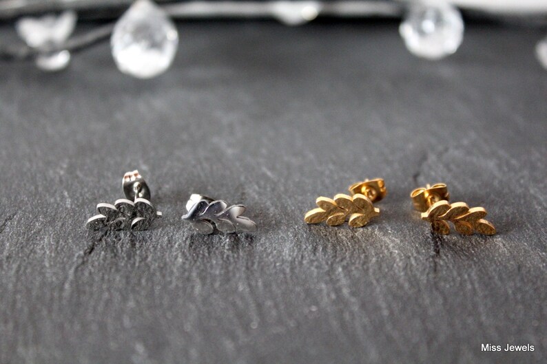Silver or gold plated stainless steel earrings leaf Stud Earrings leaf earrings minimalistic curls