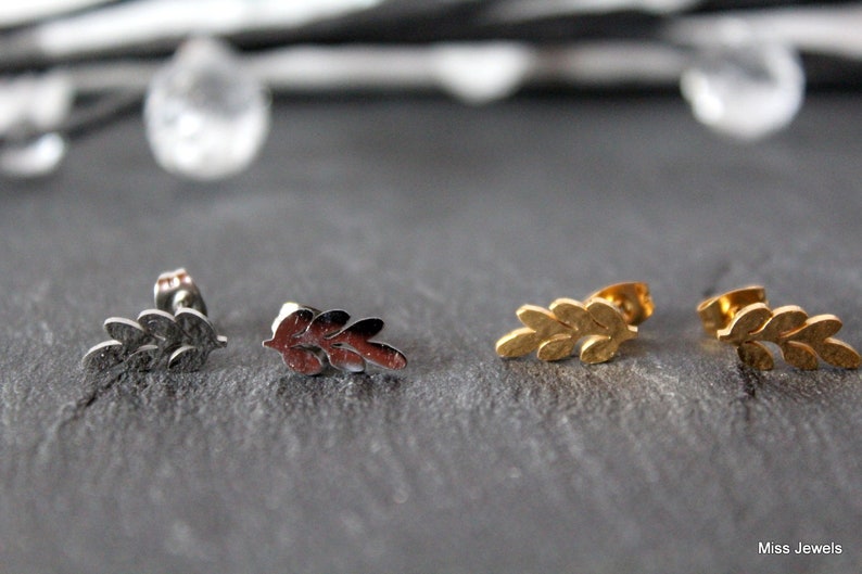 Silver or gold plated stainless steel earrings leaf Stud Earrings leaf earrings minimalistic curls