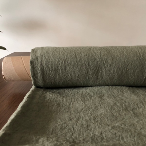 100 % EXTRA wide natural LINEN fabric BGO27soft Cedar Green ,195 g/250cm width fabric by the metre, bedding