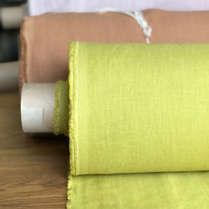 Extra Wide Yellow-Green Linen Fabric: Soft Bedding & Sewing Material