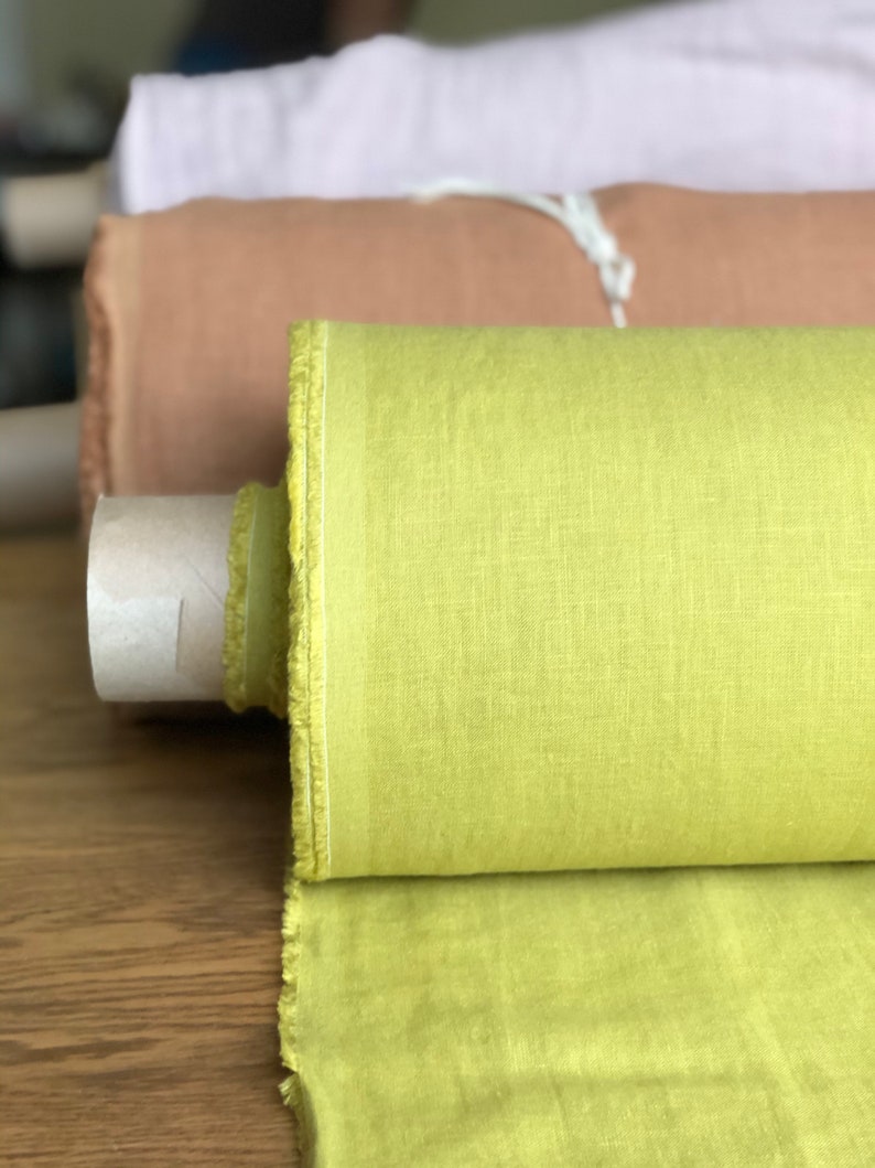 100 EXTRA Wide Natural LINEN Fabric BGO17 Yellowgreen Soft Etsy