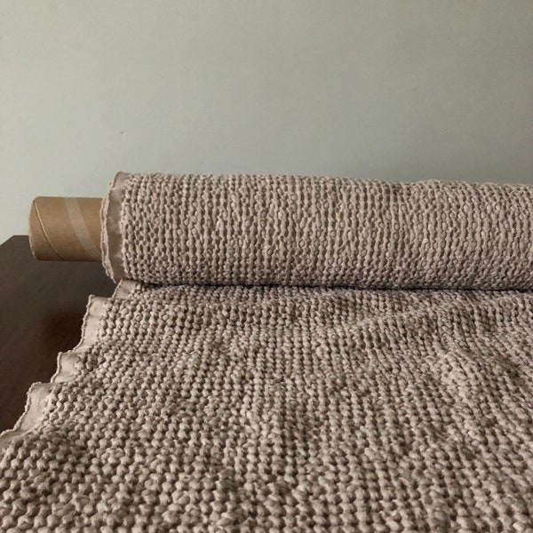 88" EXTRA WIDE fabric, Waffle natural Linen/Cotton fabric BGO137 Beige, 250g/225cm fabric by the metre, bath towel kitchen spa (7-123)