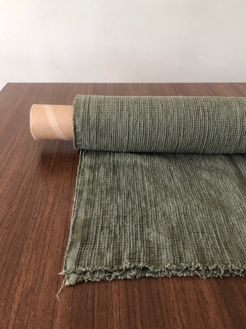 Small Waffle Natural LINEN/COTTON Fabric BGO138 Cedar Green Etsy