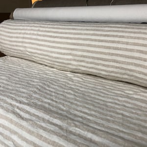 110 inches wide Striped 100 % LINEN fabric BGO203EL beige SOFT, 285 cm width fabric by the metre, bedding linen, bedspread, sewing, linen