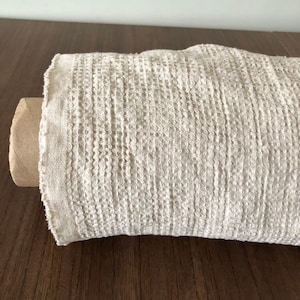 Wafellinnen-katoenstof: Beige BGO138, 140 cm breed