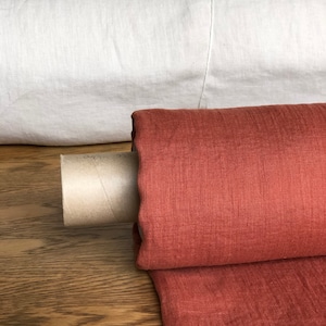 BGO1 BRICK 100 % light Natural LINEN fabric, linen scarf, 150cm width fabric by the metre, for sewing, linen top fabric by the yard