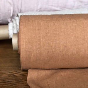 Extra Wide Dusty Ochre Linen Fabric: 250cm Wide, Bedding & Sewing