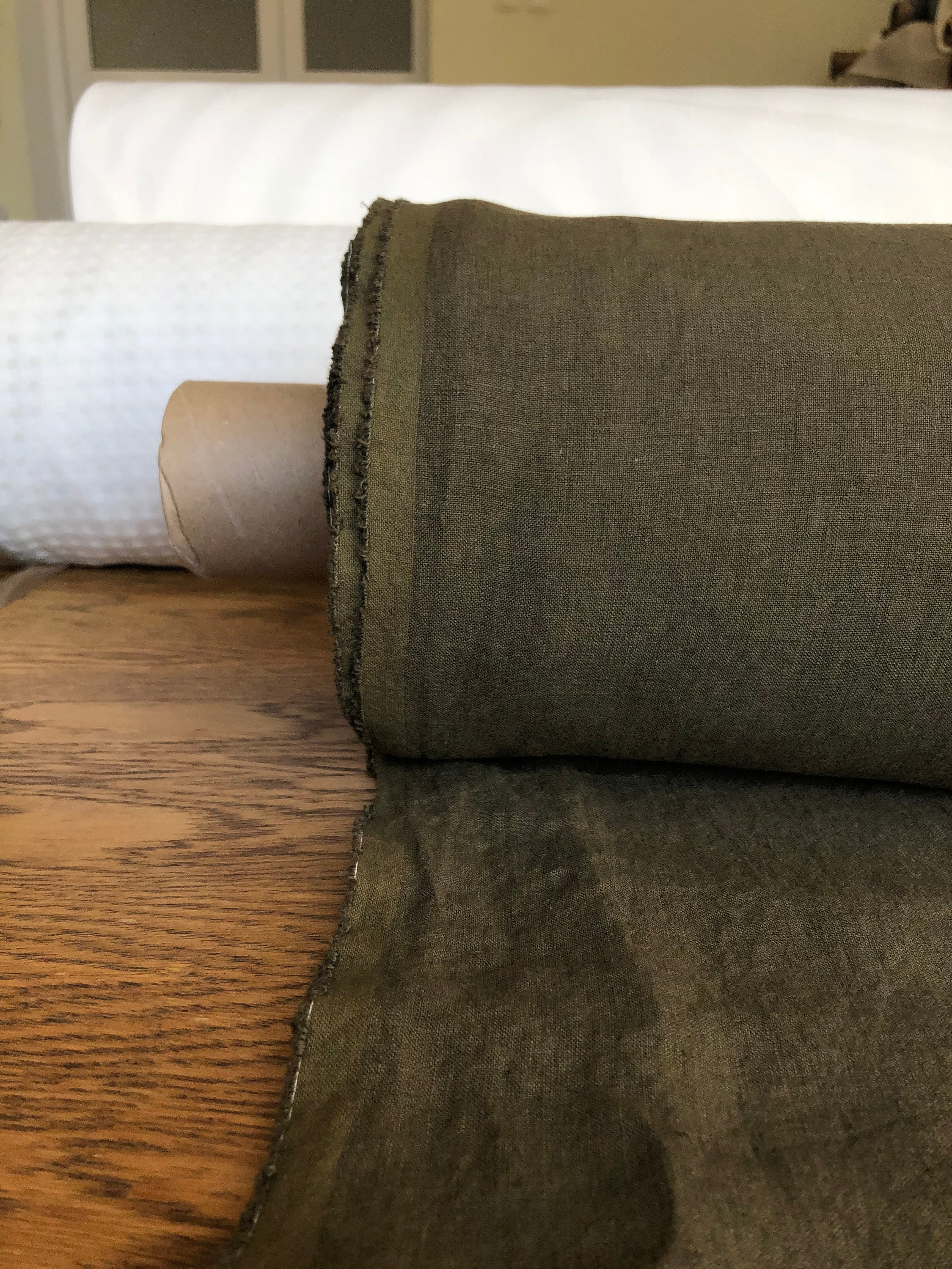 Extra Wide Soft Linen Fabric: Natural Olive Green, 250cm Width