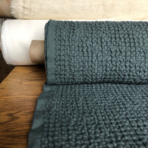 Extra Wide Waffle Linen Cotton Fabric: Green BGO137 (94 Inches)