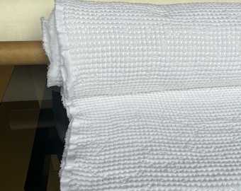 Bleached White Waffle Linen Cotton Fabric: Extra Wide 88" - BGO137