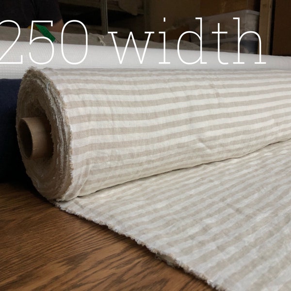 Striped 100 % EXTRA wide LINEN fabric BGO203_Ebeige SOFT, 250 cm width fabric by the metre, bedding linen, bedspread, sewing, linen