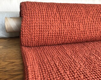 Extra Wide Waffle Linen Cotton Fabric: Brick BGO137, 94" Wide