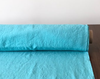 Tessuto 100 % EXTRA wide natural LINEN BGO27, Blu Oceano, tessuto di larghezza 250 cm al metro, biancheria da letto, copriletto, tessuto superiore in lino da cucito