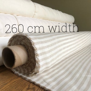 Striped 100 % EXTRA wide LINEN fabric BGO203_Ebeige not softened, 260 cm width fabric by the metre, bedding linen, bedspread, sewing, linen