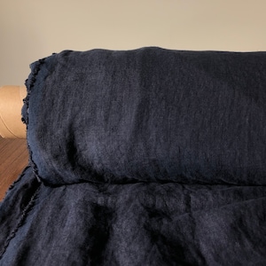Extra Wide Dark Night Linen Fabric: 100% Natural, 250cm Width