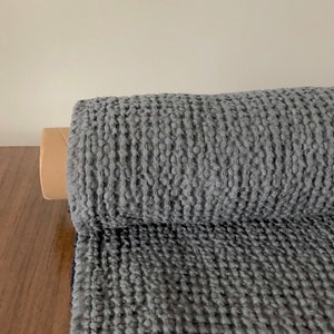 88" EXTRA WIDE fabric, Waffle natural Linen/Cotton fabric BGO137 grey, 235g/225cm fabric by the metre, bath towel, kitchen towel, spa towel