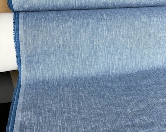 Tejido LINO natural 100 % EXTRA ancho BGO17 Azul Melange, tejido de 250 cm de ancho por metro, ropa de cama, colcha, costura, toalla de lino
